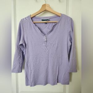 Karen Scott Womens Cotton Henley Top Pullover V Neck 3/4 Sleeve Solid Casual S